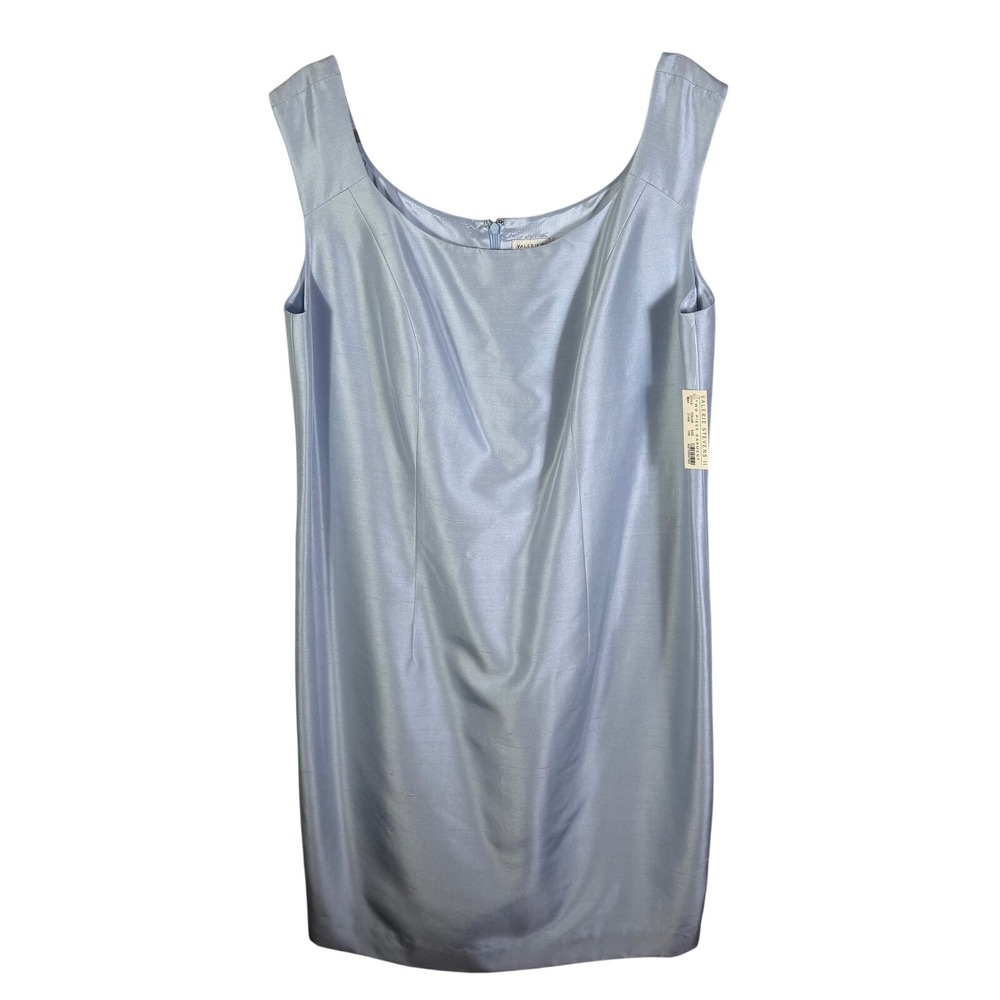 Valerie Stevens II Evening Womens 16W Silk Scoop Neck Sheath Dress Periwinkle